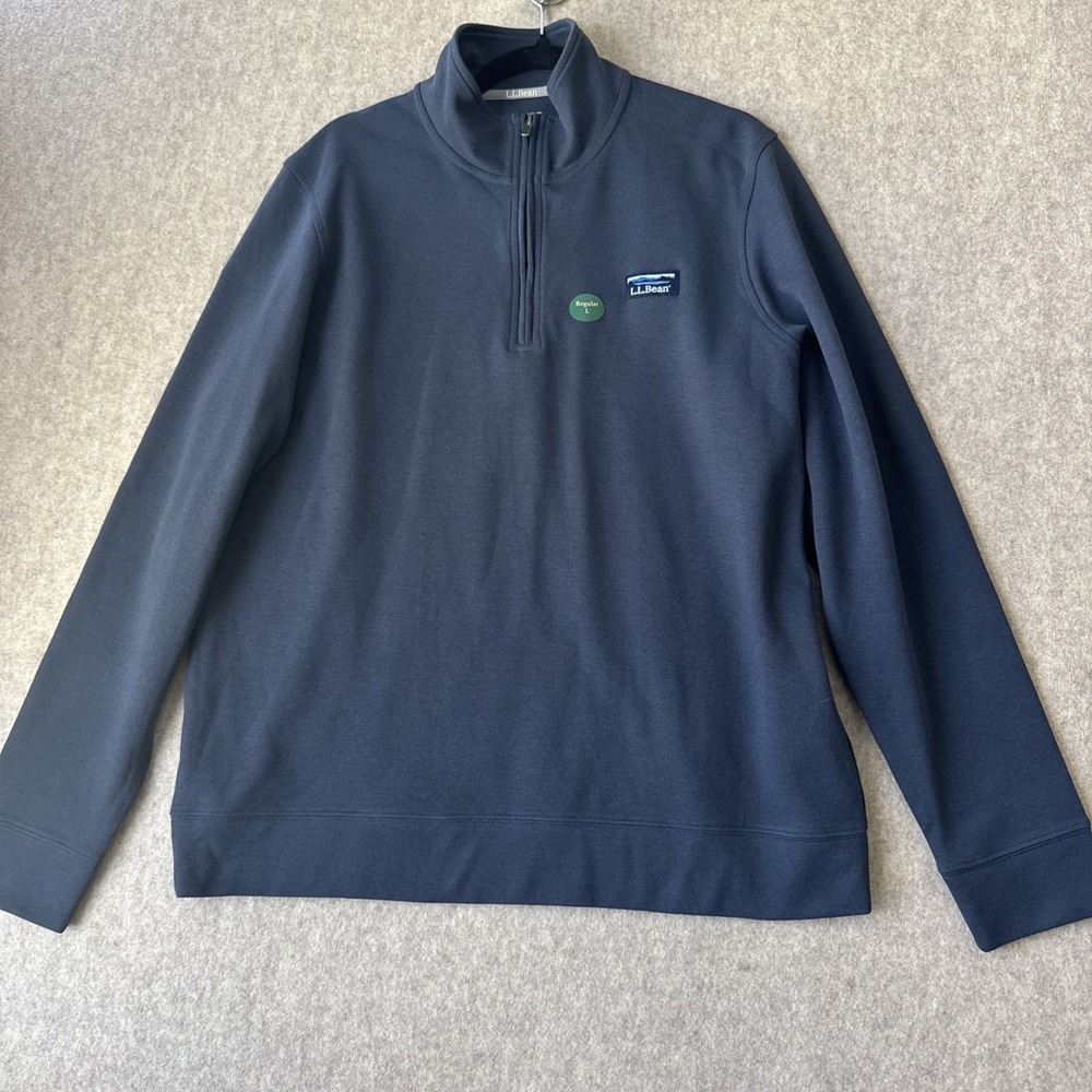 LL Bean Performance Pique Quarter Zip Pullover Mens L Navy Traditional Fit NWT